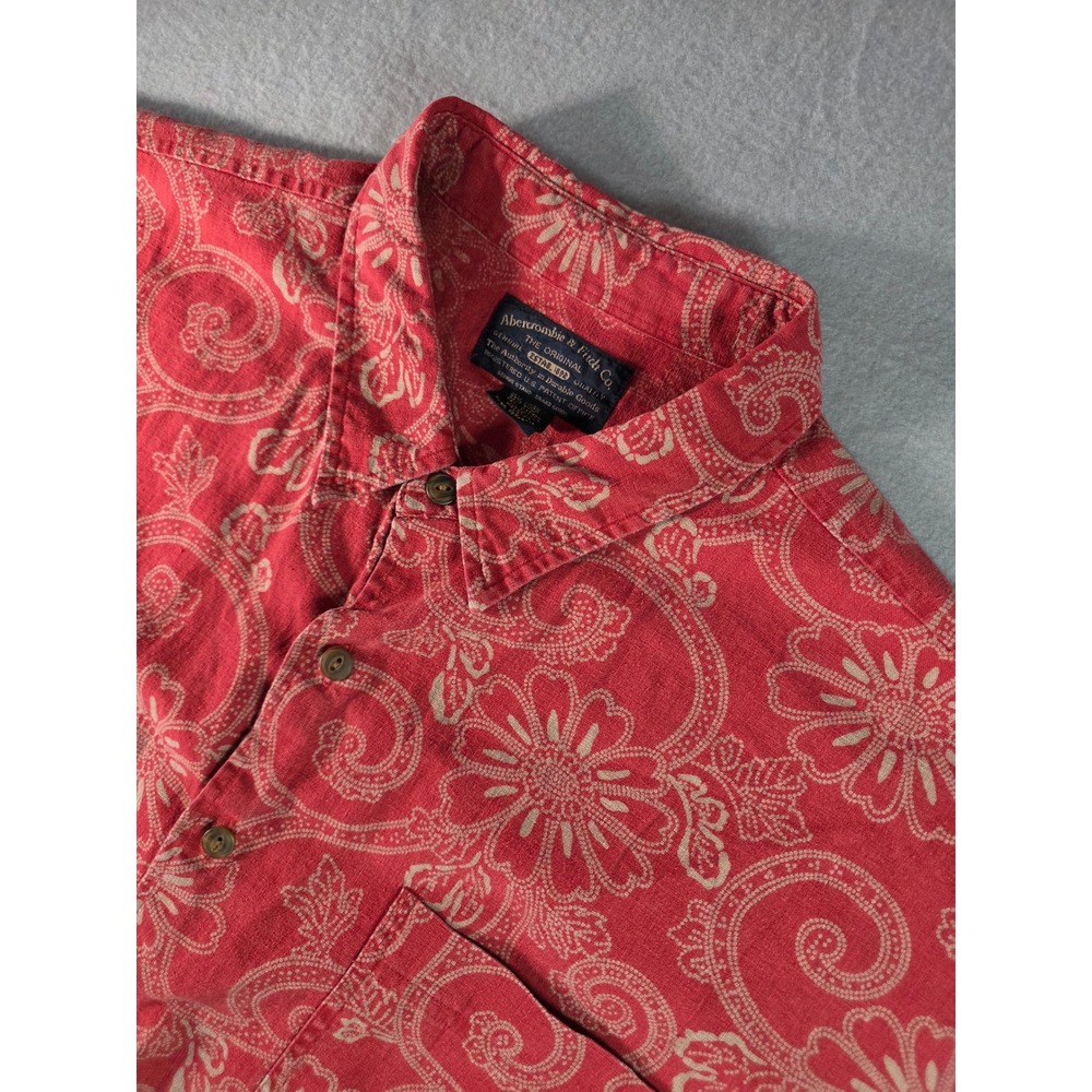 Abercrombie & Fitch Mens XL Red Paisley Linen Cotton Short Sleeve Button Shirt